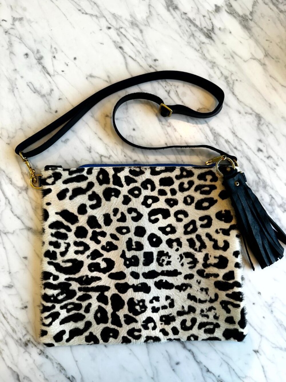 BuxieJo Leather Medium Everyday Bag - Black & White Cheetah Hide Print